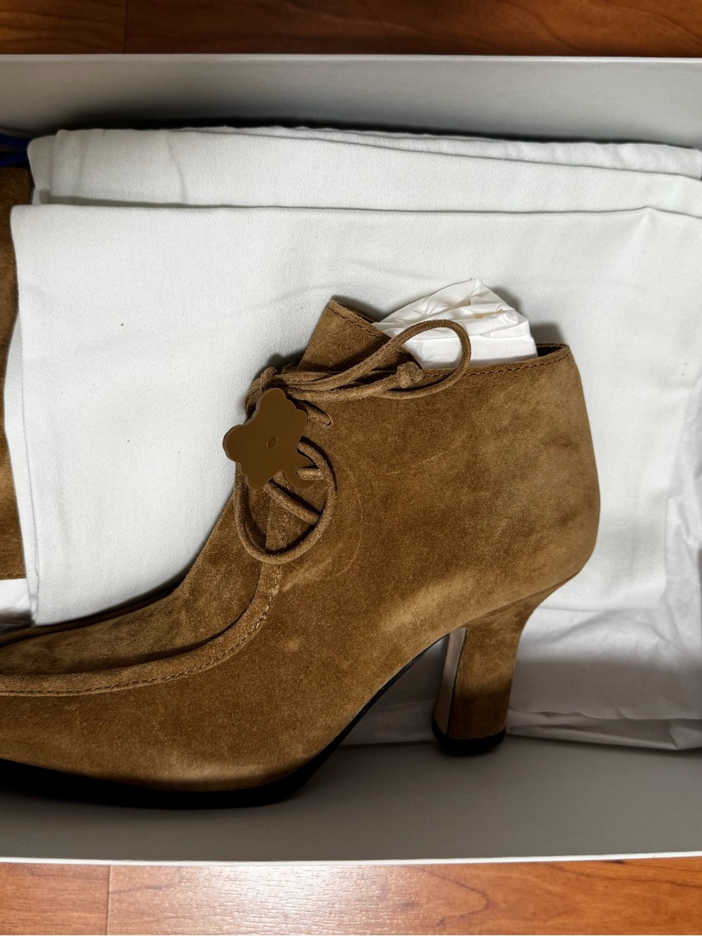 BURBERRY Suede Lace-Up Ankle Heels in Brown